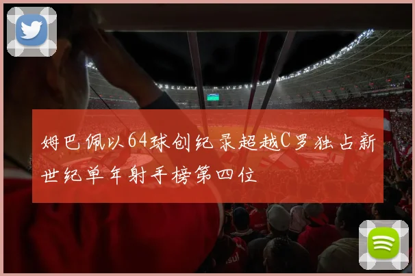 姆巴佩以64球创纪录超越C罗独占新世纪单年射手榜第四位